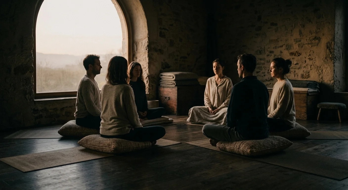 Small breathwork group in soft morning light